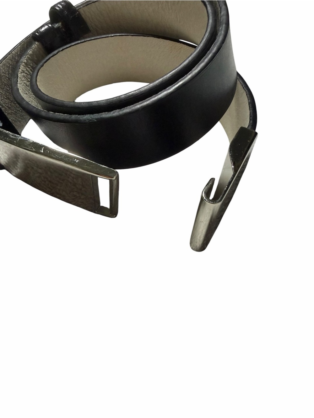 Ellen Tracy Black Leather Belt with Silver Metal Buckle - Picture 3 of 7